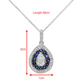 0.3ct Round Sapphire and 0.15ct Diamond Pave Teardrop Pendant in 9ct White Gold